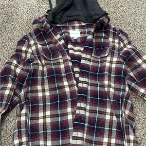 American Eagle Outfitters Red and Blue Button Down Sweater